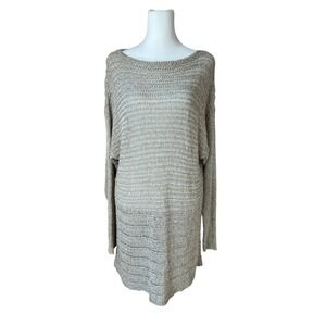 Peter Nygard Designer Metallic Silver Gold Crochet Long Sleeve Dress XL